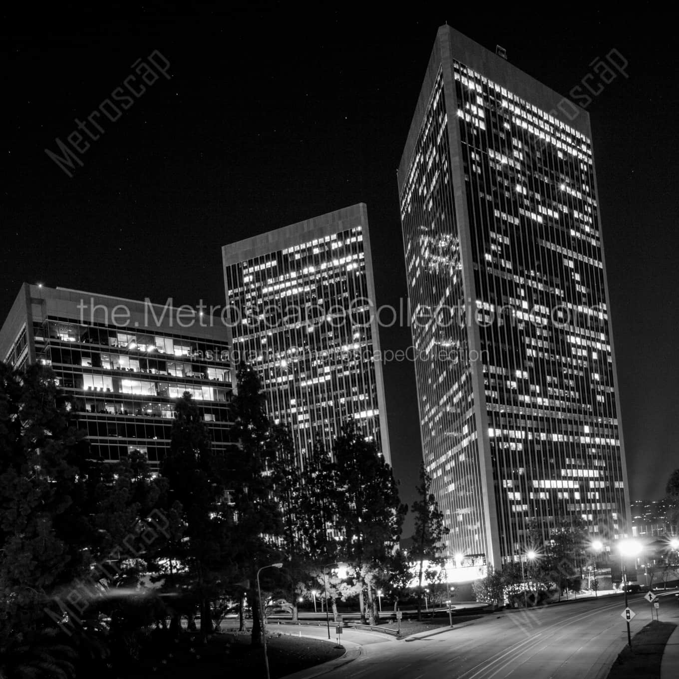 Century City Towers Olympic Blvd black and white: Square crop